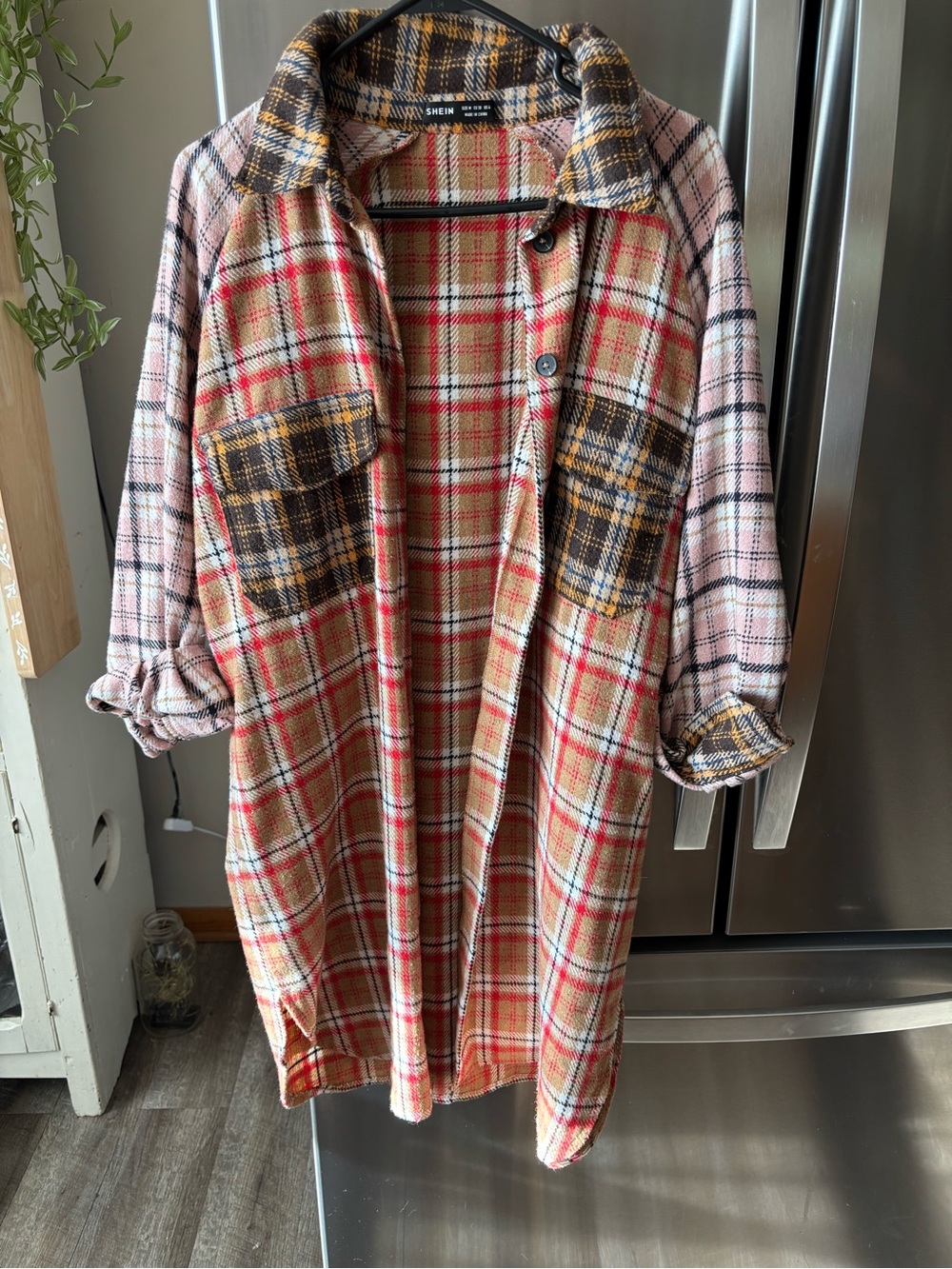 SHEIN Multicolor Plaid Oversized Flannel Shacket